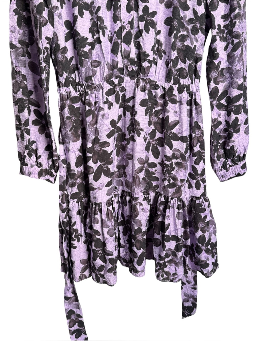 Simply Vera Vera Wang Mini Shirt Dress Size Medium Purple Floral Button Front - Picture 9 of 11